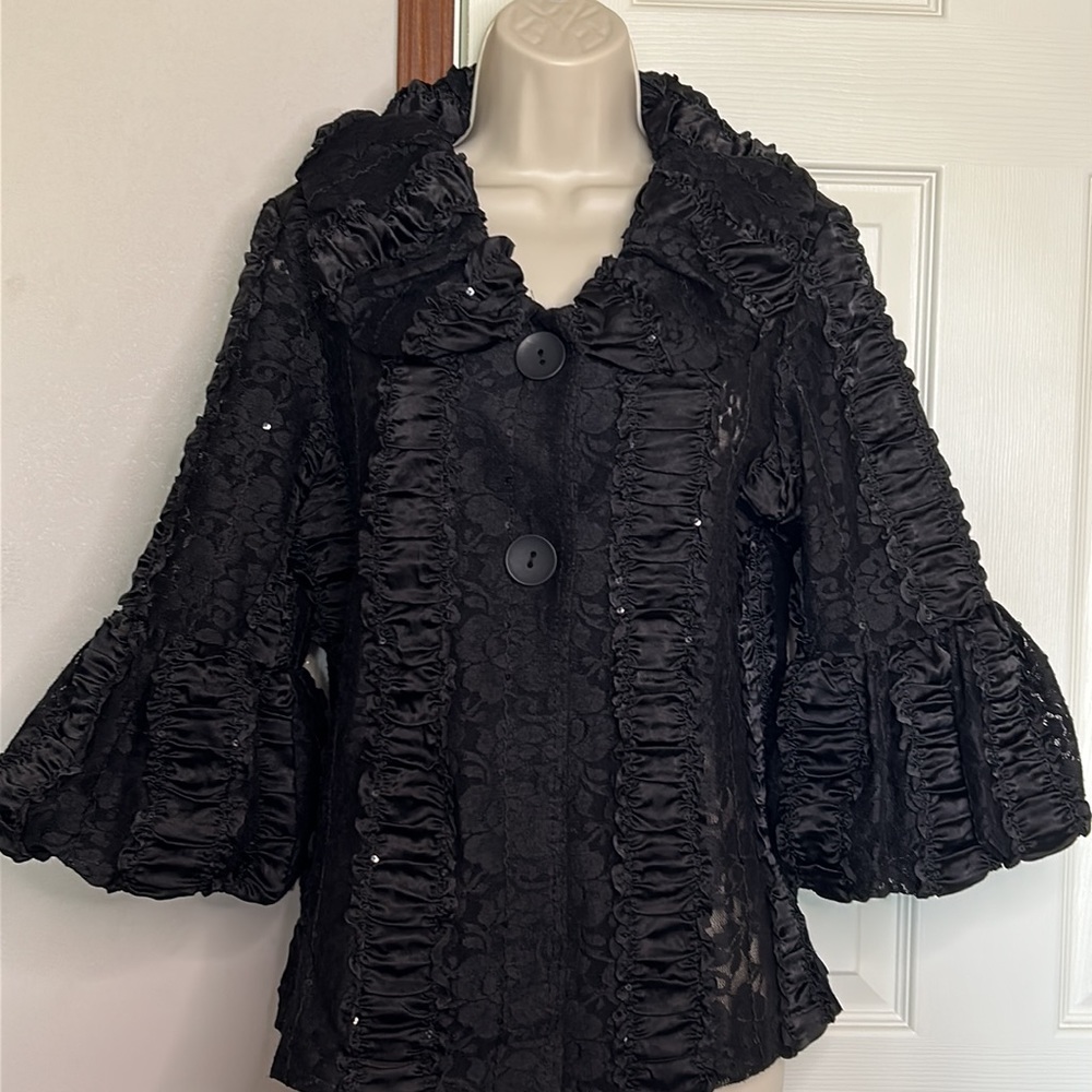 TRES JOLIE | DRESS JACKET | M | BLACK | LACE & SATIN